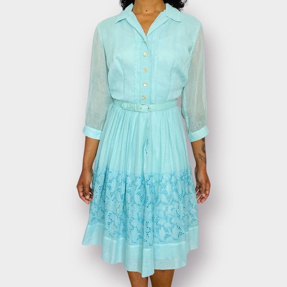 60s Tiffany‎ Blue Eyelet Lace Dress - Picture 6 of 6